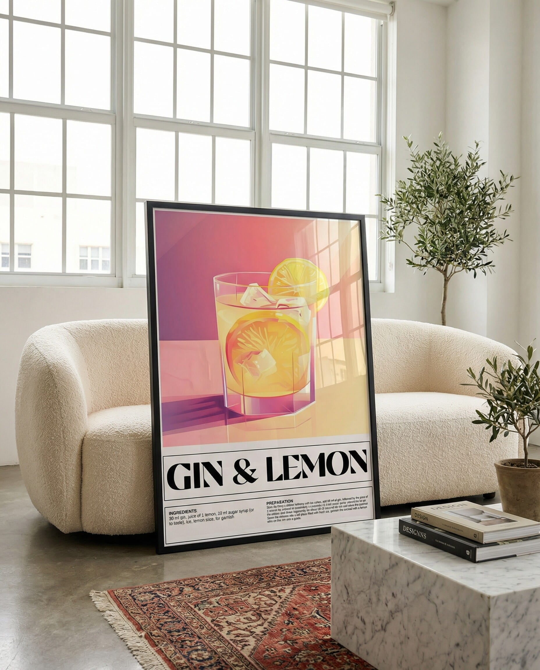 Gin & Lemon Recipe Framed Poster