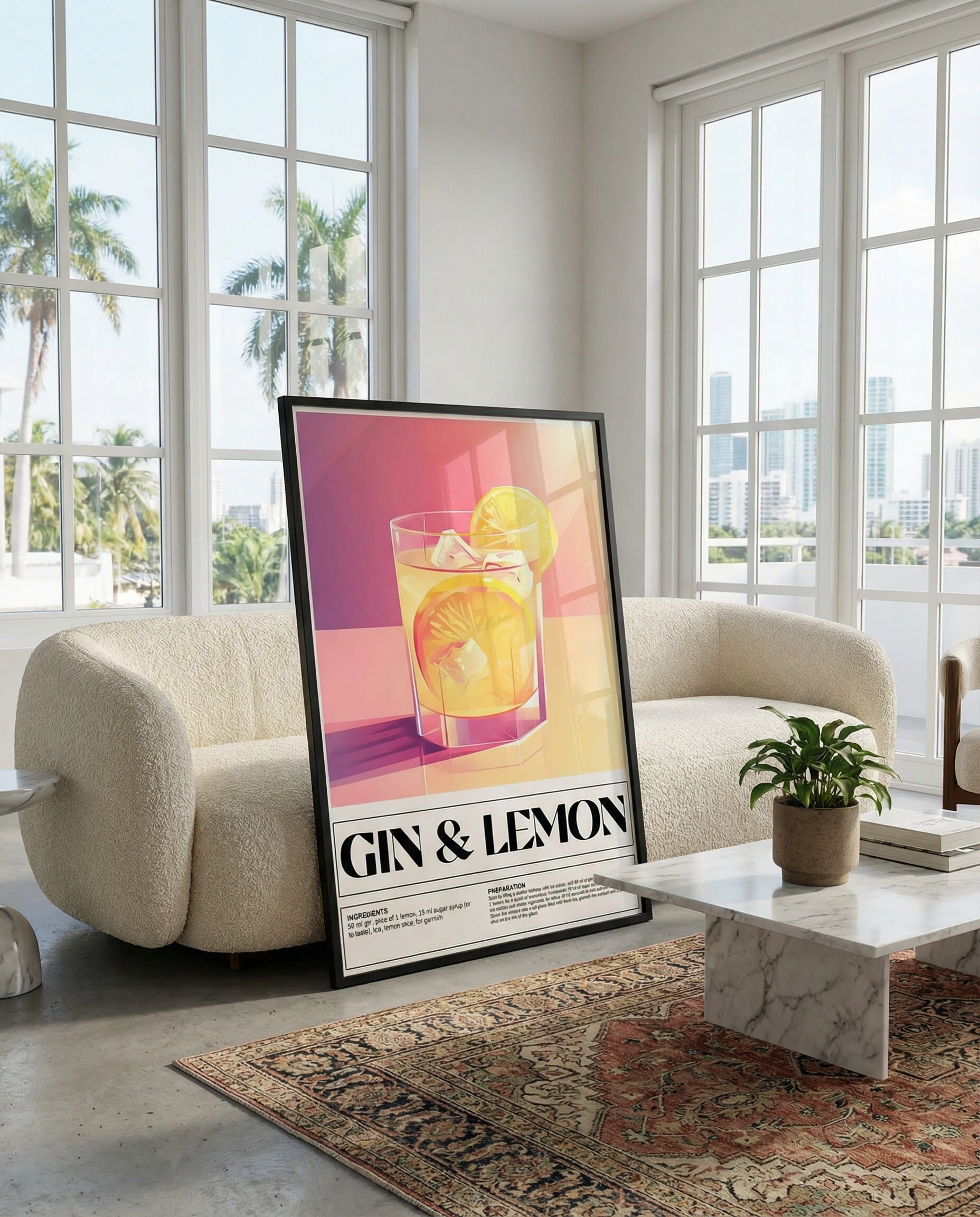 Gin & Lemon Recipe Framed Poster